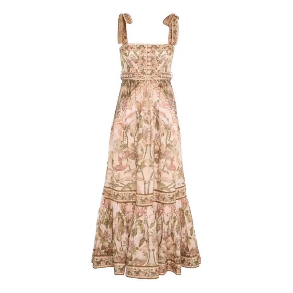 Zimmermann Cream and Pink Sleeveless Maxi Sundress